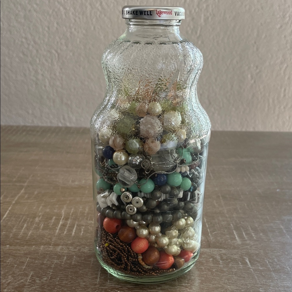 Vintage & Modern Beaded Junk/Craft Jewelry Jar, Jar included